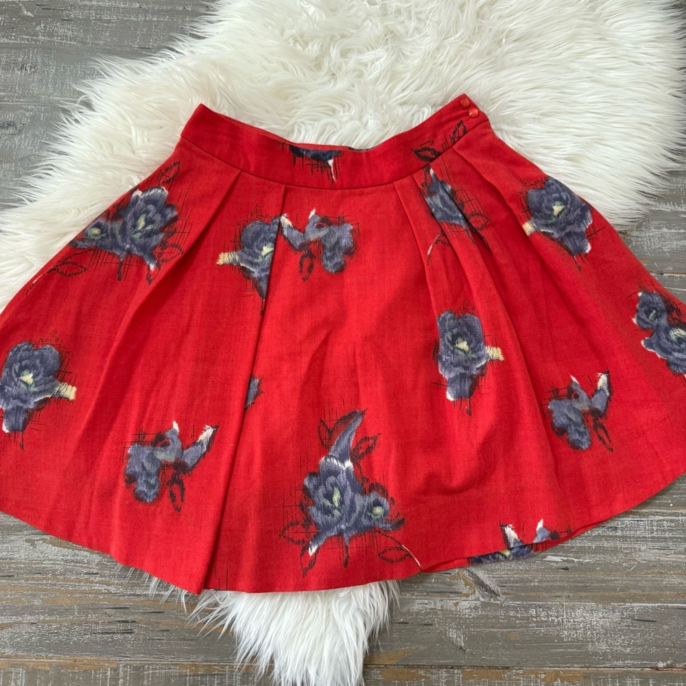 Odille Anthropologie Pleated 100% Wool Floral Skirt - Picture 2 of 3